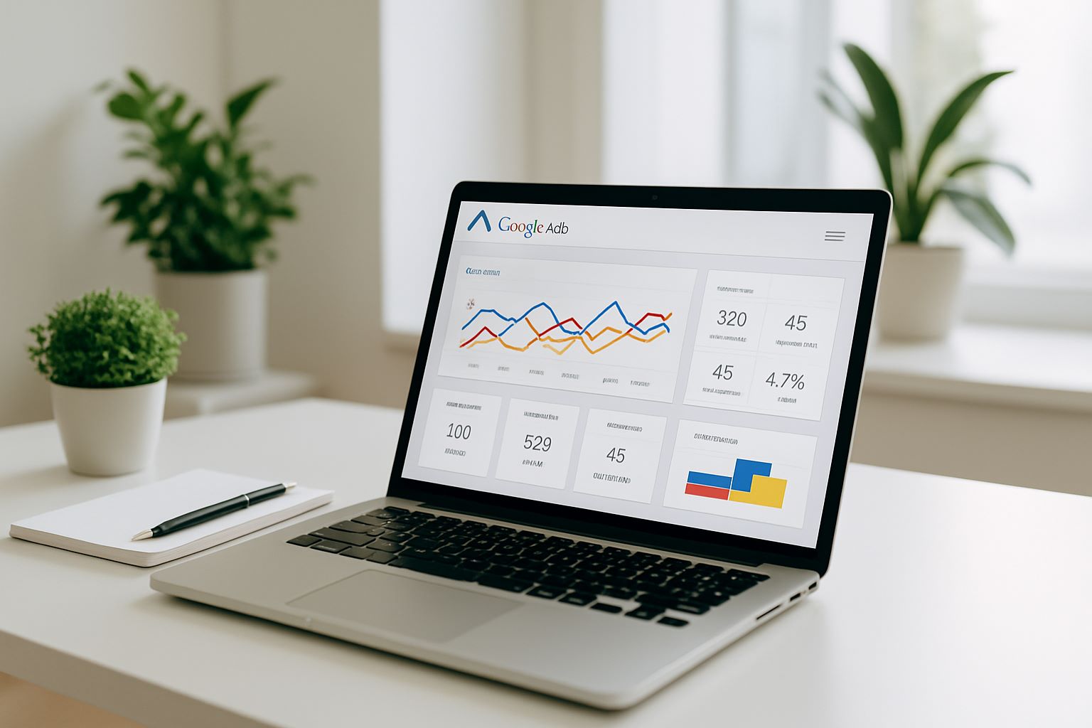 Person using laptop with Google Ads dashboard on screen