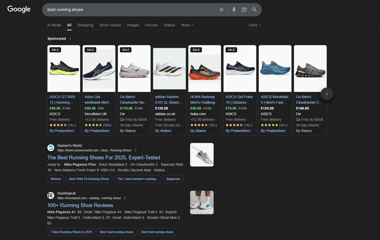 Google search results with highlighted sponsored ads at the top