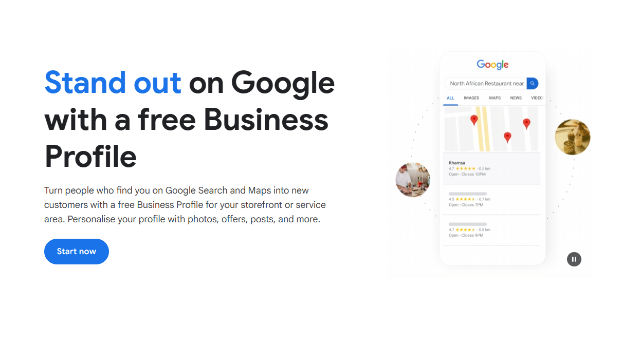 Google My Business profile showing local business information and reviews