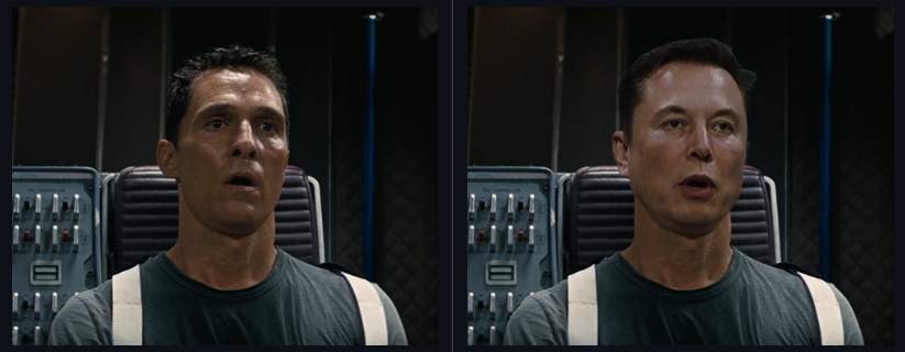 Screenshot of DeepFaceLab interface showing face swap process